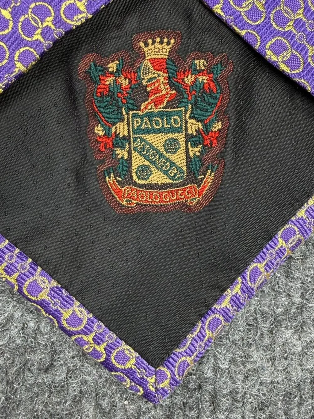 VINTAGE Paolo Designed by Paolo Gucci Purple Gold Geometric Silk Neck tie Italy